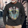 Vintage Retro 80S Rock & Roll Music Electric Guitar Wings Long Sleeve T-Shirt Gifts for Old Men
