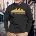 Vintage Retro Pittsburgh Pennsylvania Skyline Long Sleeve T-Shirt Gifts for Old Men
