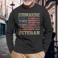 Vintage Submarine Veteran American Flag Long Sleeve T-Shirt Gifts for Old Men