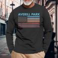 Vintage Sunset American Flag Averill Park New York Long Sleeve T-Shirt Gifts for Old Men