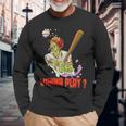 Wanna Play Zombie Baseball Player Long Sleeve T-Shirt Gifts for Old Men