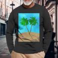 Watercolor Palm Tree Beach Scene Collage Long Sleeve T-Shirt Gifts for Old Men