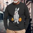 Weightlifting Fitness Gym Happy Easter Bunny Lifting Eggs Long Sleeve T-Shirt Gifts for Old Men