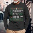 Wesley Family Name Xmas Naughty Nice Wesley Christmas List Long Sleeve T-Shirt Gifts for Old Men
