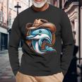 Wild Western Howdy Dolphin Sea Ocean Animal Lover Cowboy Hat Long Sleeve T-Shirt Gifts for Old Men