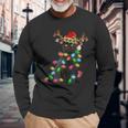 Xmas Reindeer Black Cat Christmas Lights Cat Lover Long Sleeve T-Shirt Gifts for Old Men