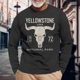 Yellowstone National Park Bison Skull Buffalo Vintage Long Sleeve T-Shirt Gifts for Old Men