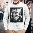 Band Musician Vocalist Singer Cat Singing Long Sleeve T-Shirt Gifts for Old Men