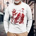 Bloody Red Hands Blood Splatter Zombie Outbreak Graphic Long Sleeve T-Shirt Gifts for Old Men