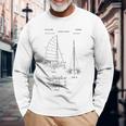Catamaran Sailboat Blueprint Old Sailing Boat Ocean Long Sleeve T-Shirt Gifts for Old Men