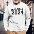 Class Of 2024 High School Senior Graduation Cap Varsity Long Sleeve T-Shirt Gifts for Old Men