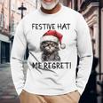 Christmas Cat Santa Hat Festive Hat Me Regret Long Sleeve T-Shirt Gifts for Old Men