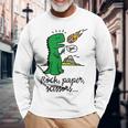 Dinosaur T-Rex Rock Paper Scissors Meteorite Long Sleeve T-Shirt Gifts for Old Men