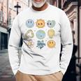 Groovy Earth Planet Hippie Smile Face Happy Earth Day 2024 Long Sleeve T-Shirt Gifts for Old Men