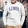 Illinois Varsity Style Navy Blue Text Long Sleeve T-Shirt Gifts for Old Men