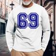 Jersey 69 Navy Blue Sports Team Jersey Number 69 Long Sleeve T-Shirt Gifts for Old Men