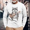 Kitty Cat Singing Guitar Player Musician Music Guitarist Long Sleeve T-Shirt Gifts for Old Men