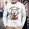 Lucky Cat Maneki-Neko Japanese Good Luck Feng Shui Cute Long Sleeve T-Shirt Gifts for Old Men