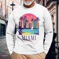 Miami Florida Vintage Retro Skyline Palm Trees Souvenir Long Sleeve T-Shirt Gifts for Old Men