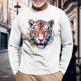 Obra De Arte De Tigre Colorido Animal Arte Tigre Camiseta de manga larga Regalos para ancianos