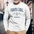 Panama Canal Vintage Navy Crossed Oars & Boat Anchor Long Sleeve T-Shirt Gifts for Old Men