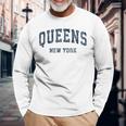 Queens New York Ny Vintage Varsity Sports Navy Long Sleeve T-Shirt Gifts for Old Men