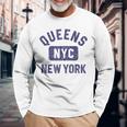 Queens Nyc Gym Style Distressed Navy Blue Print Long Sleeve T-Shirt Gifts for Old Men