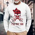 Red Plaid I'll Cut You Hair Stylist Skull Long Sleeve T-Shirt Gifts for Old Men