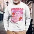 Retro Strawberry Milk Anime Kawaii Axolotl Strawberry Milk Pink Langarmshirts Geschenke für alte Männer