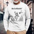 He Is Risen Easter Jesus Playing Basketball He Is Rizzin Long Sleeve T-Shirt Gifts for Old Men