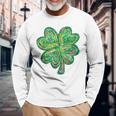 Shamrock Sequin Effect St Patrick's Day Four Leaf Clover Long Sleeve T-Shirt Gifts for Old Men