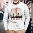 Vintage Toronto Cityscape Travel Theme With Baseball Graphic Long Sleeve T-Shirt Gifts for Old Men