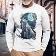 White Wolves Howling At Moon Vintage Wolf Lover Long Sleeve T-Shirt Gifts for Old Men