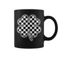 Checkered Four Leaf Clover Race Car Gamer St Patrick's Day Coffee Mug