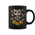 Dia De Los Muertos Monarch Butterfly Sugar Skull Cat Coffee Mug