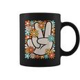 Hippie Peace Hand Sign Groovy Flower 60S 70S Retro Coffee Mug