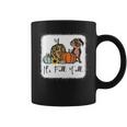 It's Fall Y'all Yellow Dachshund Dog Leopard Pumpkin Falling Coffee Mug