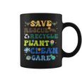 Retro Earth Day Save Bees Rescue Animals Recycle Plastics Coffee Mug