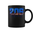 Seattle 206 Area Code Pride Skyline Washington Vintage Coffee Mug