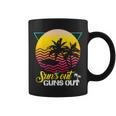 Suns Out Guns Out Retro 80S Beach Scene Palm Tree Sunset Coffee Mug