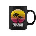 Suns Out Guns Out Retro 80S Beach Scene Palm Tree Sunset Coffee Mug