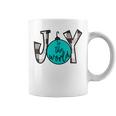 Joy To The World Black White Teal Buffalo Plaid Christmas Coffee Mug