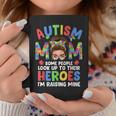 Autism Mom Raising Hero Groovy Messy Bun Autism Awareness Coffee Mug Unique Gifts