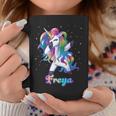 Freya Name Personalized Custom Rainbow Unicorn Dabbing Coffee Mug Unique Gifts