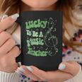 Retro Groovy Lucky To Be A Music Teacher St Patrick's Day Coffee Mug Personalized Gifts