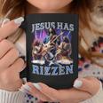 He Is Rizzin Jesus Rocks On Electric Guitar Jesus Has Rizzen Coffee Mug Funny Gifts