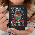 I Wear Blue For My Grandson Autism Awareness Grandma Grandpa Coffee Mug Funny Gifts