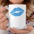 80S & 90S Kiss Mouth Lips Motif Vintage Blue Coffee Mug Unique Gifts