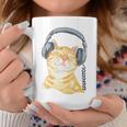 Cute Ginger Cat Grooving To Music Headphones Coffee Mug Unique Gifts