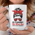 In February We Wear Red Messy Bun Heart Disease Awareness Coffee Mug Personalized Gifts